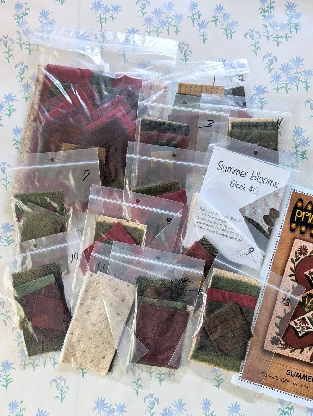 Primitive Gatherings Summer Blooms Quilt Kit NEW Red Wool Floral Farmhouse DIY